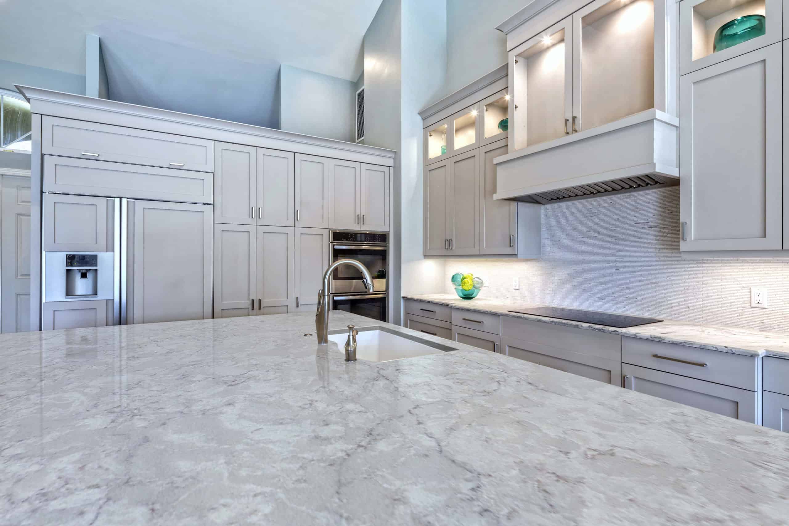 Fantasy kitchen with white quartz countertop
