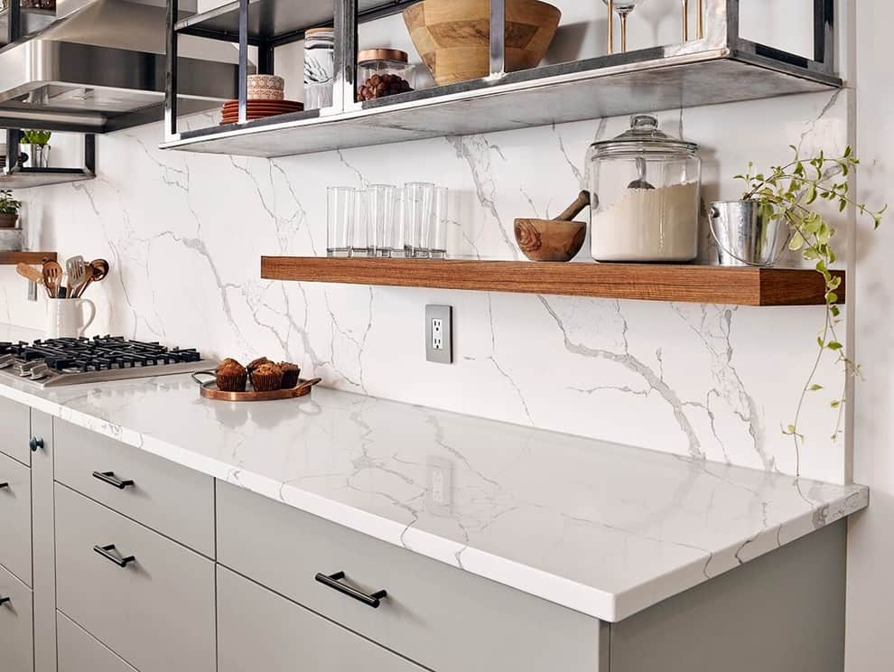 Beautiful kitchen with white calacatta quartz countertops